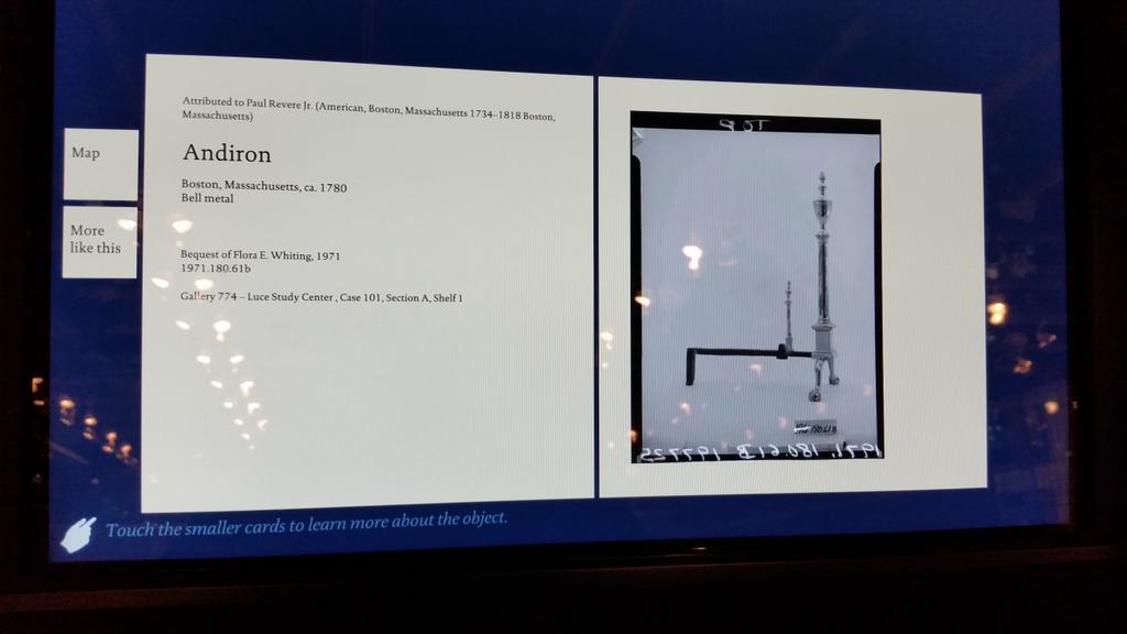 computer screen showing location info for an andiron at the met museum, by mriver