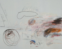 untitled (200 x 157) is an appropriated 200px jpg of a 10x12 foot cy twombly painting published by the philadelphia museum in 2019 and earlier, which is reproduced here at 800px, but which has been turned into an artwork that could be reproduced at any scale, up to and including the size of twombly's original painting, or bigger, why not. the original image was hotlinked from the philamuseum site, and has been updated with an archived copy in 2024