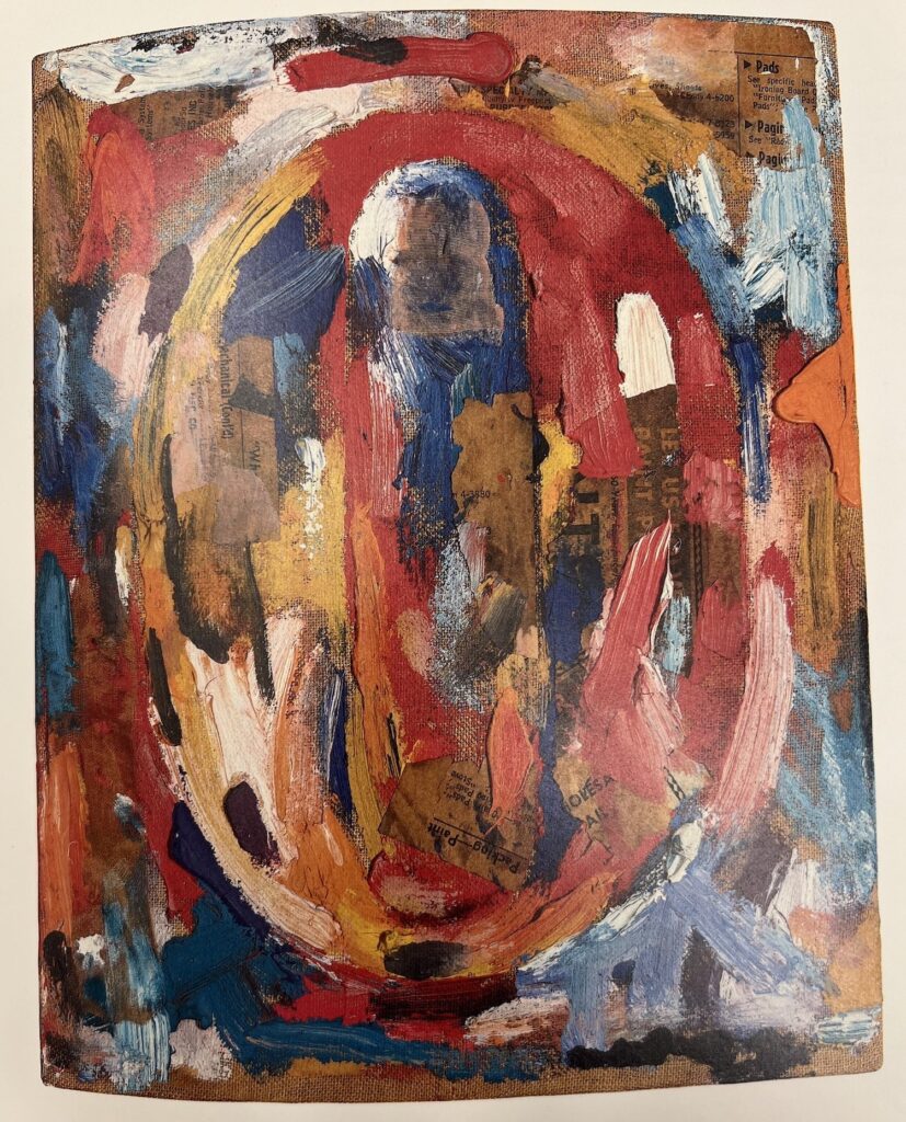 a little 10 x 8 inch jasper johns painting of a figure zero in red blue yellow white and black, barely legible amidst the brushstrokes, via johns's cr