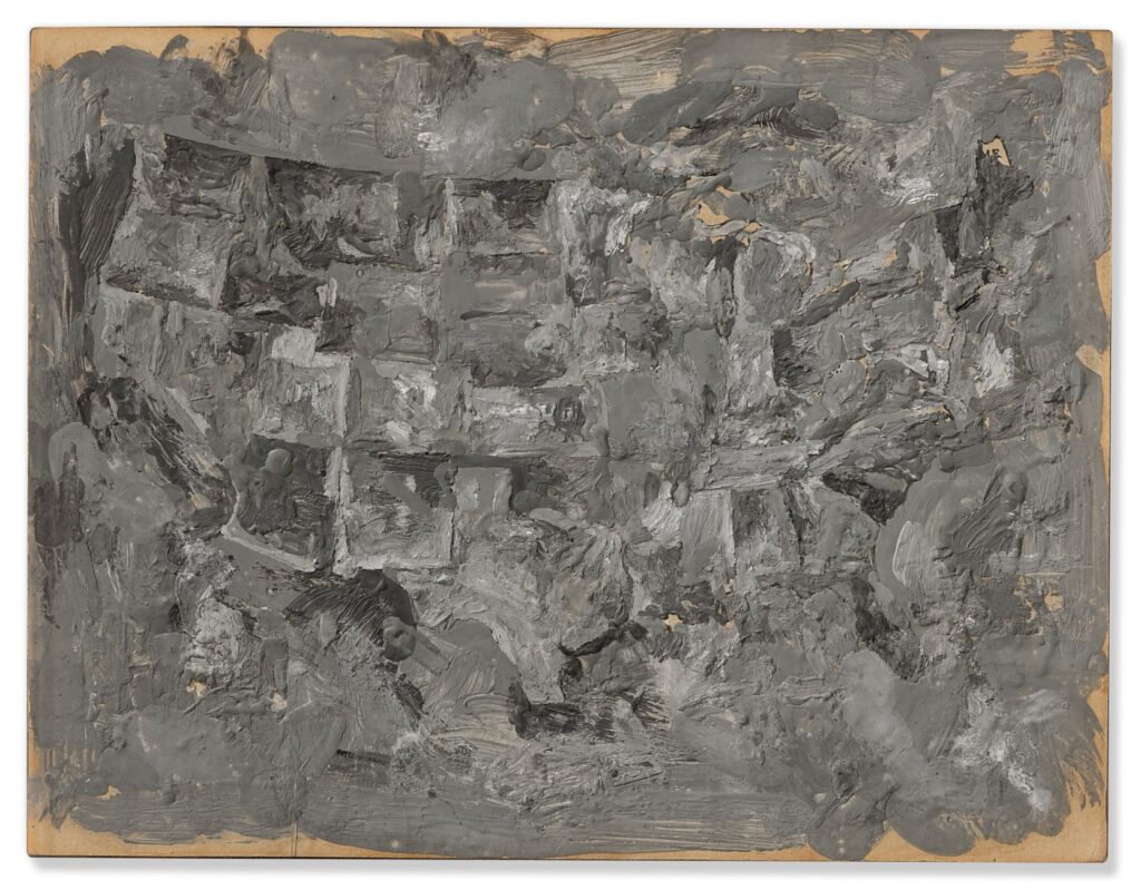 a jasper johns encaustic painting of a map of the usa, in a range of greys, painted over an 8.5 x 11 inch printed map given to the artist by his then-partner robert rauschenberg. the work stayed in rauschenberg's collection, then paul allen bought it, then he died, and christie's sold it, which is why this image is from them.