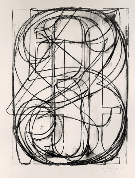 0-9 is a 1960 lithograph by jasper johns where the digits 0 through 9 are drawn over each other in a nearly illegible cacophony of lines. this copy of the print was sold at craig starr gallery in 2004